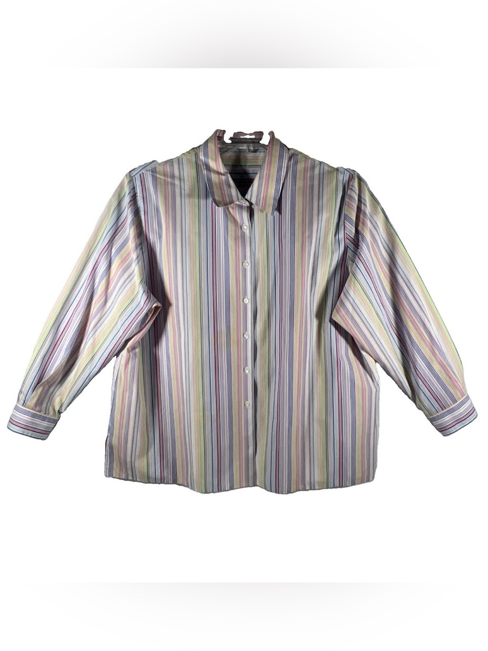 Foxcroft Women Plus 22W Wrinkle Free Pastel Striped Button Down Blouse Shirt
